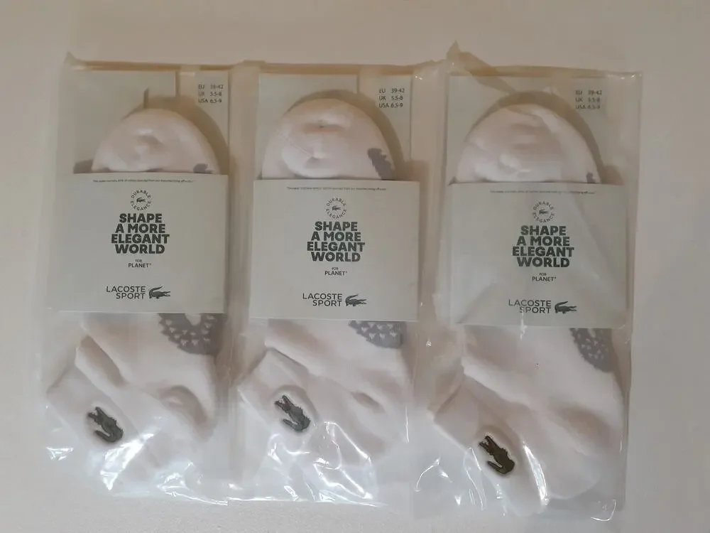 Lacoste Unisex Short Cotton Sport Socks, Medium White Grey Chine 6.5-9
